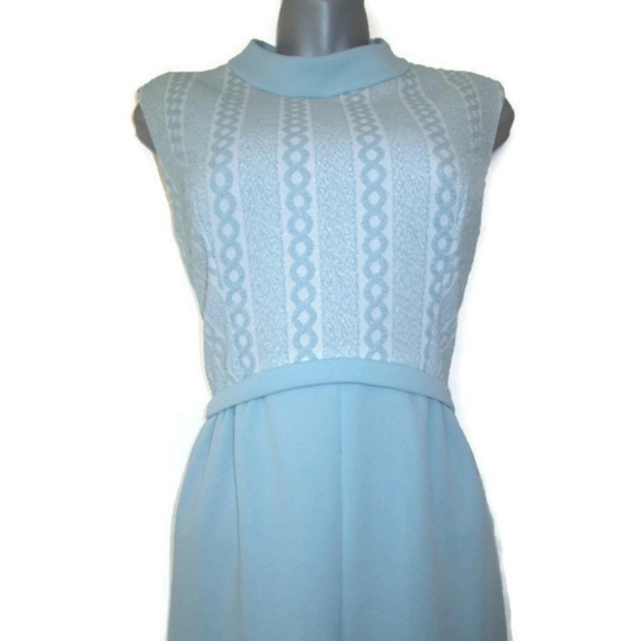 vintage mod slit maxi dress silver blue size large - Picture 2 of 5